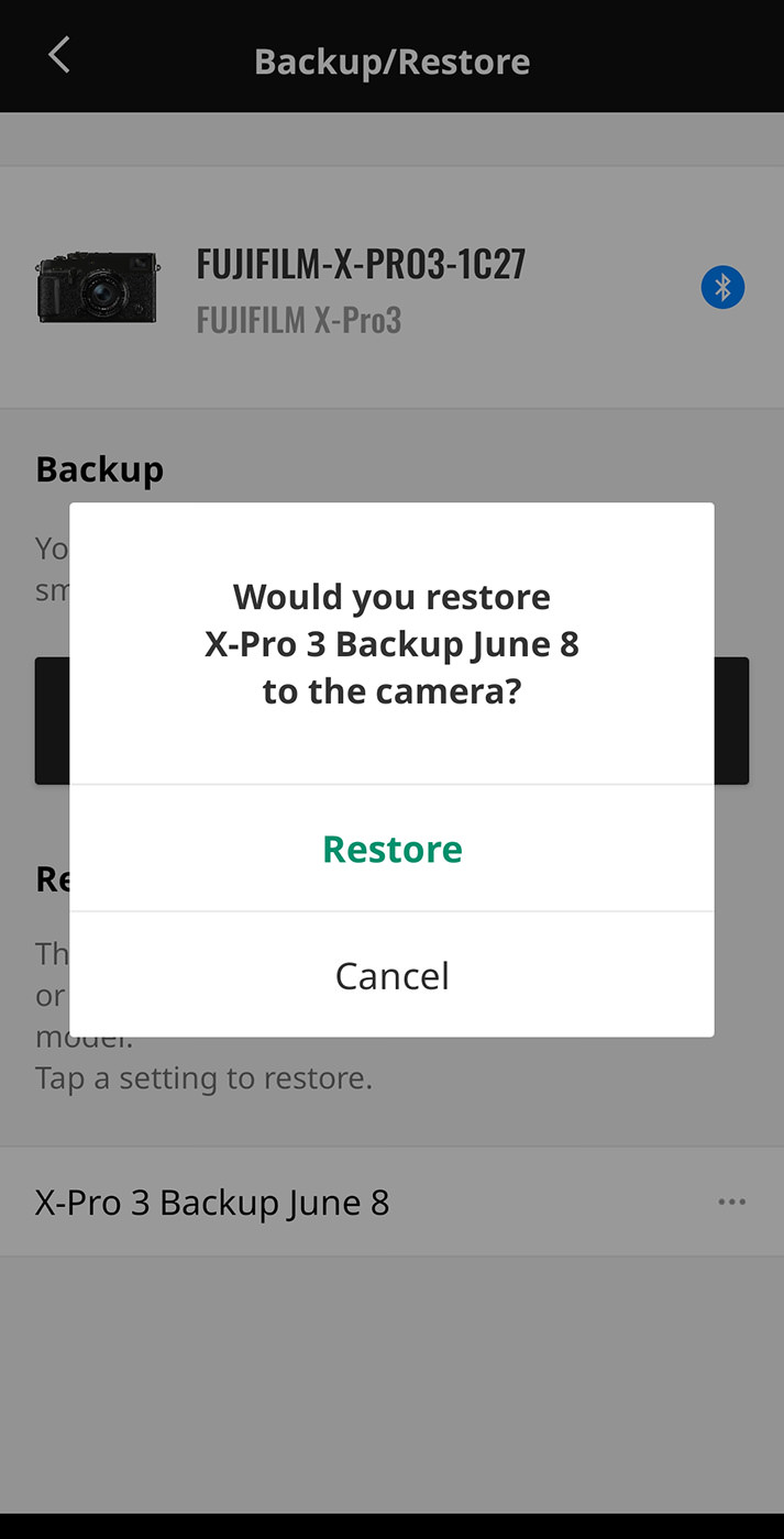 Backup Settings in Fujifilm XApp